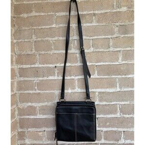 Vintage Tignanello Black Genuine Leather Crossbody Shoulder Bag w/Organizer